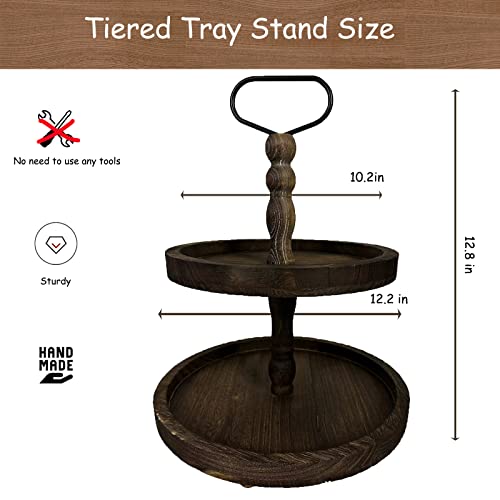 Romolive Tiered Tray Stand Coffee Tiered Serving Trays Decor 2 Decorative Trays Stand For Fruit Kitchen Bar Table Centerpiece Dessert Table Trays Give Leather Tray #TOP3