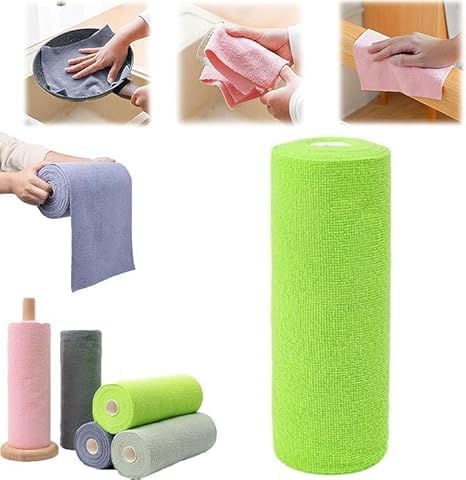 Microfiber Cleaning Cloth Roll, Rollo De Toallas De Microfibra para Limpieza, 9.8 * 9.8 Inch Toallas De Microfibra para Limpieza, Reusable Microfiber Paper Towel Roll Rags for Kitchen (Bright Green)