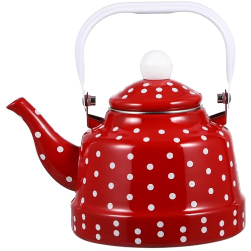 IMIKEYA Teiera smaltata resistente al calore con filtro per infusioni bollitore per fornelli a gas a induzione, design vintage rosso con punti