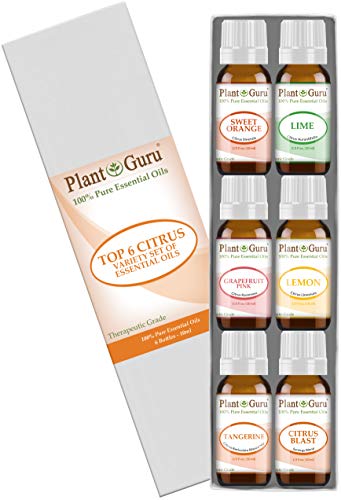 Citrus Essential Oil Set 6-10 ml 100% Pure Therapeutic Grade Cold Pressed from Peels of Sweet Orange, Lime, Pink Grapefruit, Lemon, Tangerine and Citrus Blast Blend Great for Aromatherapy Diffuser