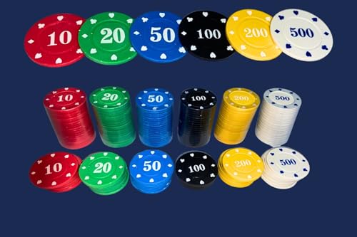 Image of SNOOGG Poker Teen Patti Flush Rummy Chip Set Numbered 10 to 500 Tokens for Card Games Blackjack Poker Chips Set Game Night Party Gaming Set with Durable Chips L 100 300 PC