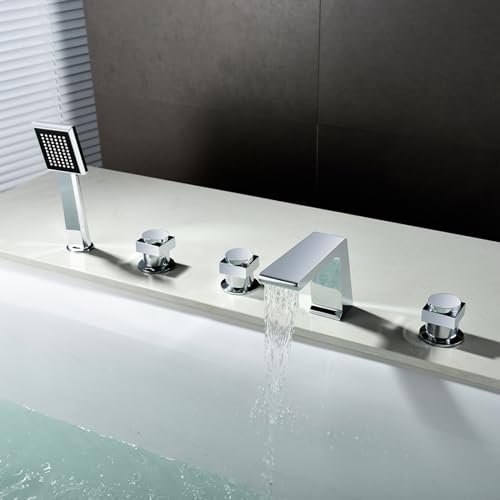 Mélangeur de bain à 5 trous encastrable chrome avec douchette design moderne