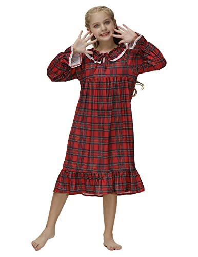 Veseacky Girls' Classic Nightdress Long Sleeve Vintage Nightgown Victorian Sleepwear (Red,Size 8) #TOP12