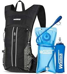 Mochila Ultraligera para Correr con Botella de Agu...: 【Diseño ergonómico transpirable y cómodo】:Materiales avanzados: La espalda de malla 3D transpirable y las correas de malla de nido de abeja garantizan una ventilación óptima, eliminando la acumulación de sudor y manteniendo la espalda fresca incluso ...