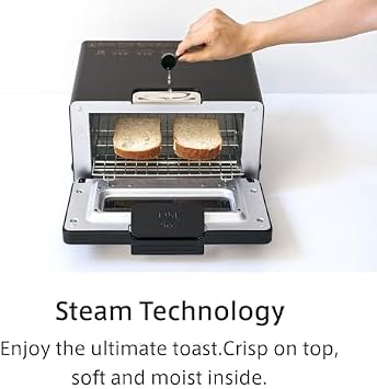 BALMUDA The Toaster | EU VERSION - 220v & Type C Plug| Steam Oven Toaster | 5 Cooking Modes - Sandwich Bread, Artisan Bread, Pizza, Pastry, Oven | Compact Design | Baking Pan | Black