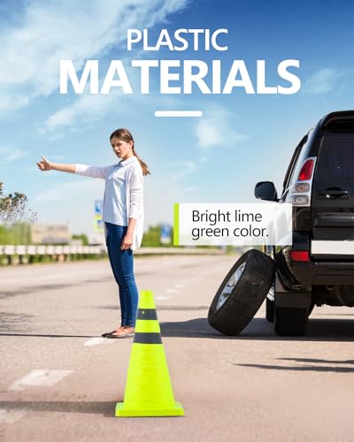 Image of BATTIFE 2 Pack 18 Inch Collapsible Traffic Cones, Lime Green Safety Cones