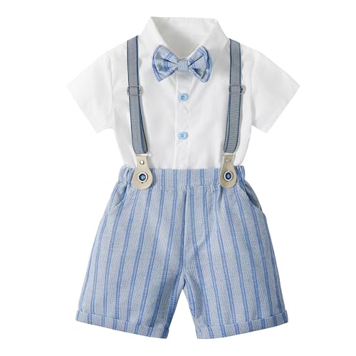 Image of Volunboy Baby Boy Formal Short Set Toddler Summer Gentleman Outfit Kid Short Sleeve Bowtie Shirt Suspender Shorts Suit