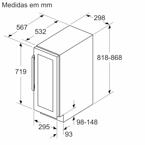 Bosch KUW20VHF0 Serie 6 Weinkühlschrank, 82 x 30 cm, 21 Flaschen, Temperatur: 5-20 °C, eine Temperaturzone, 58 L, LED-Beleuchtung gleichmäßige Ausleuchtung, ausschaltbares Präsenterlicht