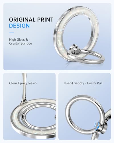 LISEVO Phone Ring Holder Compatible with MagSafe - Magnetic Cell Phone Grip Women Girls Magnet Removable Finger Ring Grip Stand Cute Girly Kawaii White Conch for iPhone 17 16 15 14 13 Pro Max Plus Air
