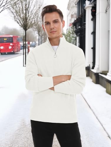 Pull homme en tricoté 1/4 zip col montant pull hiver confortable