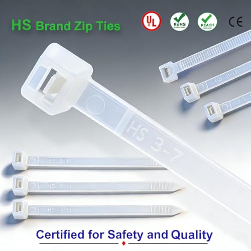 HS Long Zip Ties 12 Inch Clear 0.19" Nylon Cable Ties Heavy Duty 50 Lbs Strength Strong for Privacy Fence Outdoor,Electrical Plastic Tie Straps Weather Resistant 100 Pcs White by HS - Used condition - US$6.92