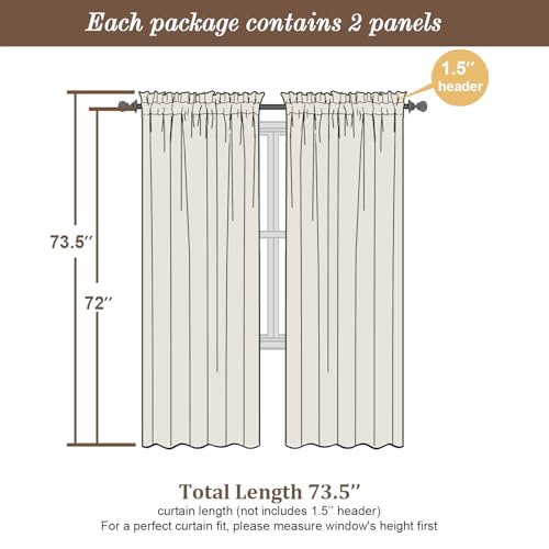 Image of Chyhomenyc Sheer Curtains 72 Inch Length 2 Panels, Short Window Curtain Drapes Semi Transparent Voile Rod Pocket Curtains for Dining Bedroom Nursery Living Room, 42W x 72L inch, Ivory