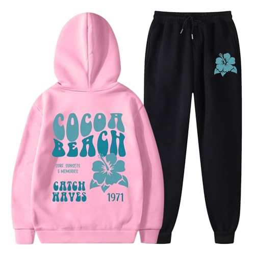 Generisch Chándal para mujer, juego de dos piezas con capucha, pantalones largos para correr, cómodo entrenamiento, jogger para hacer deporte, Rosa., XXL