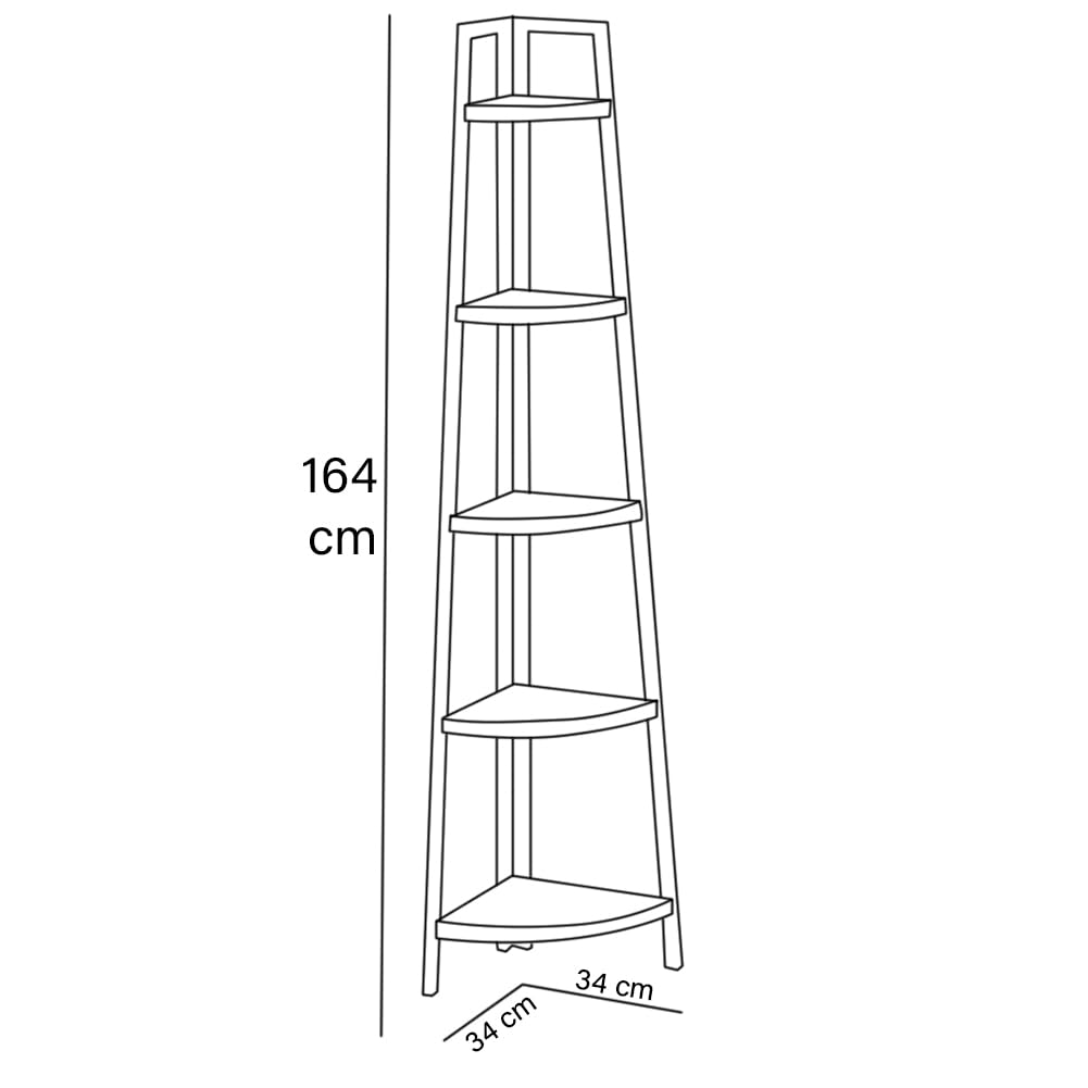 Scaffale Angolare A 5 Ripiani Ruichang - Libreria In Bambù Mobile Per Angolo, Nero - Foto 7