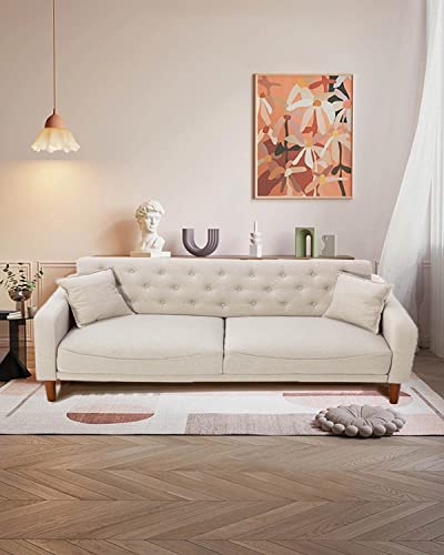Vipnew 78" Linen Tufted Sofa, Mid-Century Modern Loveseat Couch With 2 Throw Pillows, Armrest And Wooden Legs, Beige #TOP6