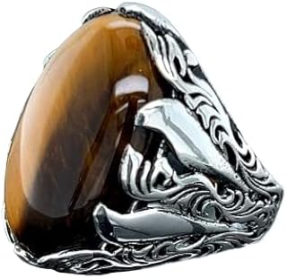 Men Oval Handmade Ring, Tiger Eye Stone Ring, Natural Tiger Eye Gemstone Ring, Turkısh Handmade 925k Sterling Silver Ring, Gift For Him