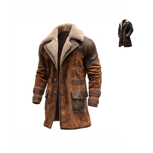 Western Jackets for Men - Vintage Cowboy Suede Faux Leather Coat with Plush Collar, Zip Up Retro Winter Outerwear for Casual