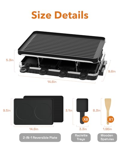HBN Electric Raclette Table Grill with 8 Warming Trays, 2-in-1 Korean BBQ Grill & Electric Griddle Nonstick, Adjustable Temperature Control,1300W, Great for Indoor Family Gatherings, Parties & Dining - Thumbnail 2