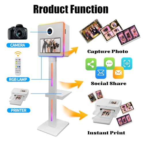 Image of DSLR Photo Booth Built-in Mini PC and Flight Case, Mirror Photo Booth with 15.6 inch Touch Screen,RGB Lights,App Control, for Parties Weddings Event Rentals (White)