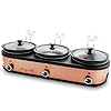 Megachef triple 25 quart slow cooker and buffet server in brushed copper and black finish with 3 ceramic cooking pots and removable lid rests  urban country home decor