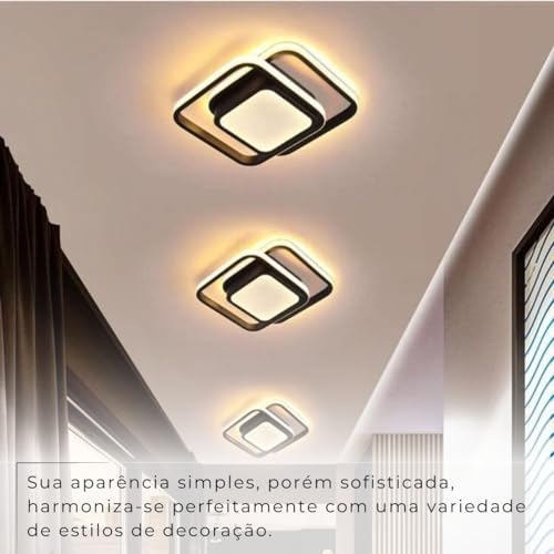 Luminaria Plafon de Teto Moderno Estilo Pendente Quadrado Duplo com Central de Luz Led Sobrepor 26W