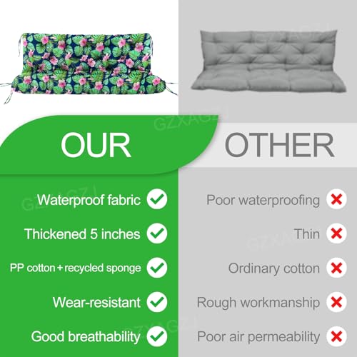 Image of Porch Swing Cushions Outdoor 48 inch Waterproof Extra Thick 5 inch Swing Cushions Replacement with Backrest and Ties for Outdoor Furniture Porch Patio Garden Lawn (Rainforest Pattern)