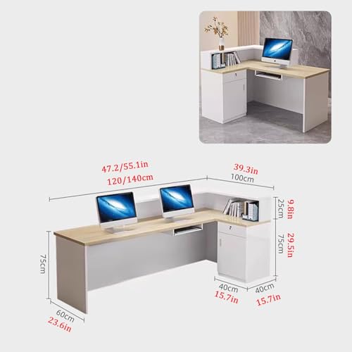 Elegante scrivania moderna a forma di L con cassetto chiudibile a chiave, elegante tavolo da ufficio per ingresso, soluzione di archiviazione per negozi e mobili per aziende