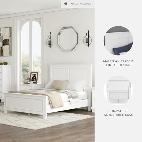 Image of Signature Design by Ashley Bed Frame, Full Panel White Transitional | Hardwood solids and MDF substrate, White panel framing, Compatible with adjustable base, Fortman Series