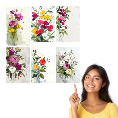 Image of SiddArtify Floral Wall Art Prints Set - Textured Flower Poster for Living Room Bedroom Office Decor - 8x12 inch Board Pack of 6