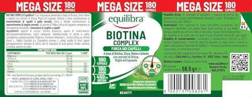 Equilibra Biotina Altodosata 450 Mcg, Per Capelli E Unghie, Con Zinco, Rame, Selenio, Estratti Di Ortica, Miglio, Equiseto, Vegan, Senza Glutine, Privo Di Lattosio, 180 Capsule - 6