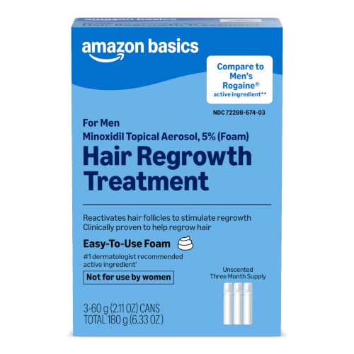 Amazon Basics Minoxidil Topical Aerosol, 5% Foam Hair Regrowth Treatment for Men, Unscented, 3-month Supply, 2.11 oz. (Pack of 3) (Previously Amazon Basic Care)