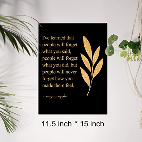Inspirational Gold Foil Canvas Wall Art Positive Quote People Will Never Forget How You Made Them Feel Print Framed Canvas Painting Artwork Home Decor Gifts 12X15 Inch #TOP1