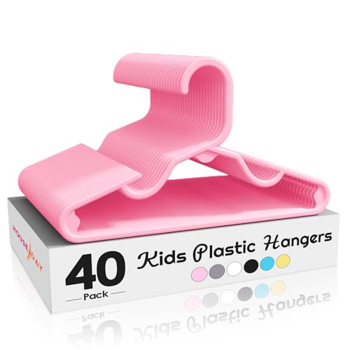 Image of HOUSE DAY Kids Plastic Hangers for Closet, Childrens & Baby Hangers - Toddler to Child Clothes - Clothing, Pants, Coats & More - Ideal for Everyday Use (Pink, 40 Pack)