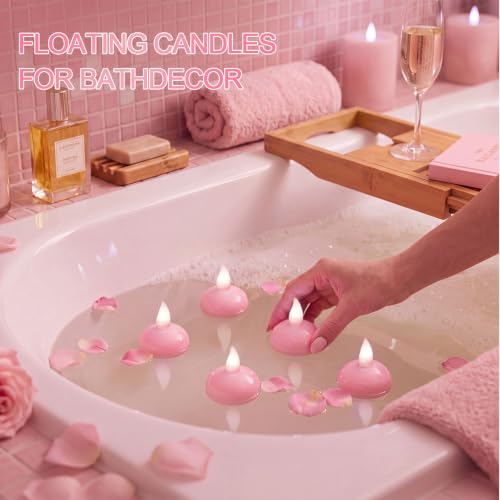 Image of Honoson 36 Pack 1.6 inch Flameless Led Floating Candles Waterproof Tealights Battery Operated Flickering Floating Candles for Wedding Centerpieces Pool Bath Party Anniversary Spa Home Decor (Pink Light)