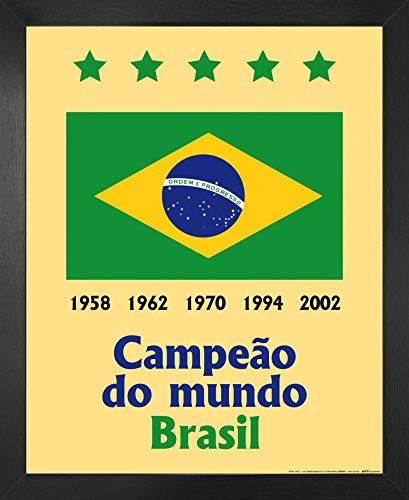 1art1 Fútbol Póster Impresión Artística con Marco (Madera DM) - Brasil Campeón Del Mundo, Brasil Campeão Do Mundo (50 x 40cm)