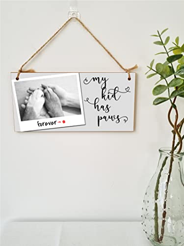 The Plum Penguin Handmade Wooden Hanging Wall Plaque My Kid Has Paws Funny Cute Sentimental Sign Pet Lover Cat Dog Mum Dad - Image 2