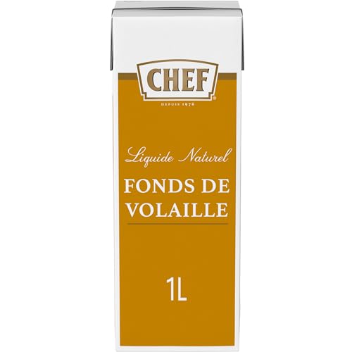 CHEF - CHEF Fonds De Volaille Naturel Liquide - Prêt-à-l'Emploi - A Base de 2,3 kg d’Os de Volaille - Gain de Temps - Aide Culinaire, Sauce, Fonds, Fumet - Brique de 1L