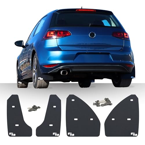 RokBlokz Mud Flaps for 2015-2021 MK7 Volkswagen Golf GTI - Multiple Colors Available - Mud Guards are Custom Cut and Fit - Includes All Mounting Hardware (Black with White Logo, Short)