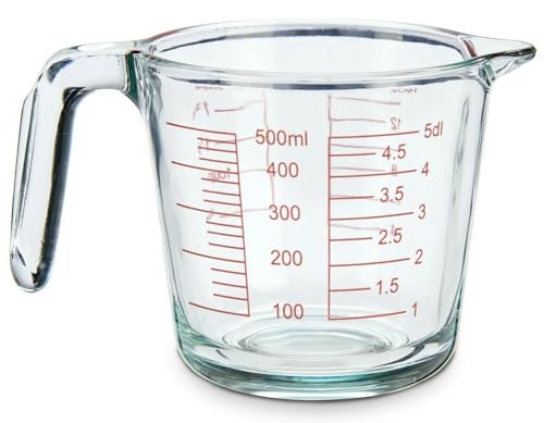 Purfex Glass Measuring Cup 500ml Transparent Heat-Resistant Liquid Beaker with Easy-to-Read Markings for Cooking Baking Mixing Coffee Tea and Microwave-Safe Home Kitchen Use