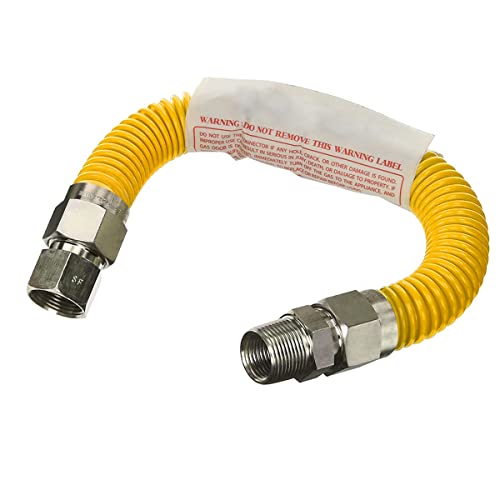 Gas Connector 12 inch Yellow Coated Stainless Steel, 5/8” OD Flexible Gas Hose Connector for Gas Range, Furnace, Stove with 3/4” FIP x 3/4” MIP Stainless Steel Fittings, 12” Gas Appliance Supply Line