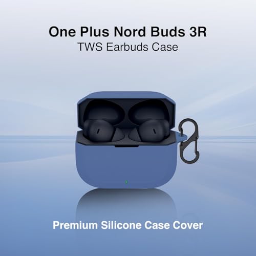 Image of Prolet Silicone Earbuds Case Compatible with OnePlus Nord Buds 3R - Shockproof Dustproof Cover, 360 Full Protection, Anti-Scratch Soft TPU, Carabiner Hook (Blue)