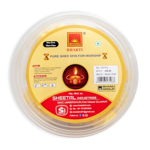 Image of BHANU Pure Ghee Diya Batti for Pooja, (100 Pieces),Festivals,Havans. | Readymade Diya Batti | Long Lasting| Wax Free Ghee Batti