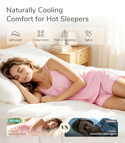 Image of NACHILA Pajamas Set for Women-Viscose Made from Bamboo, Sleeveless Sleepwear Cami Pajamas Shorts Sets Camisole Pjs Nightwear