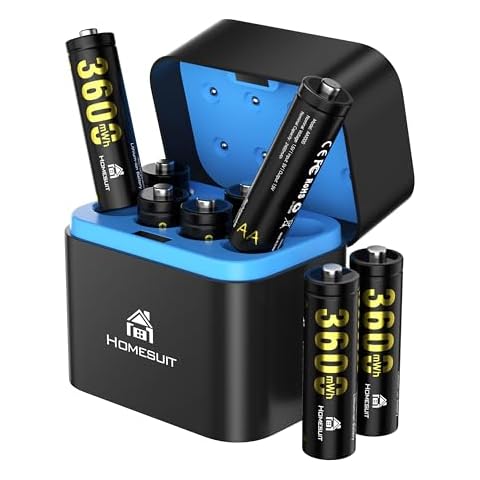 Homesuit Rechargeable Lithium AA Batteries 8-Pack with Fast Charger, 3600mWh High Capacity Lithium Batteries AA, 1.5V Constant Output Double A Batteries, 2000+ Cycles AA Lithium Batteries Rechargeable Cover