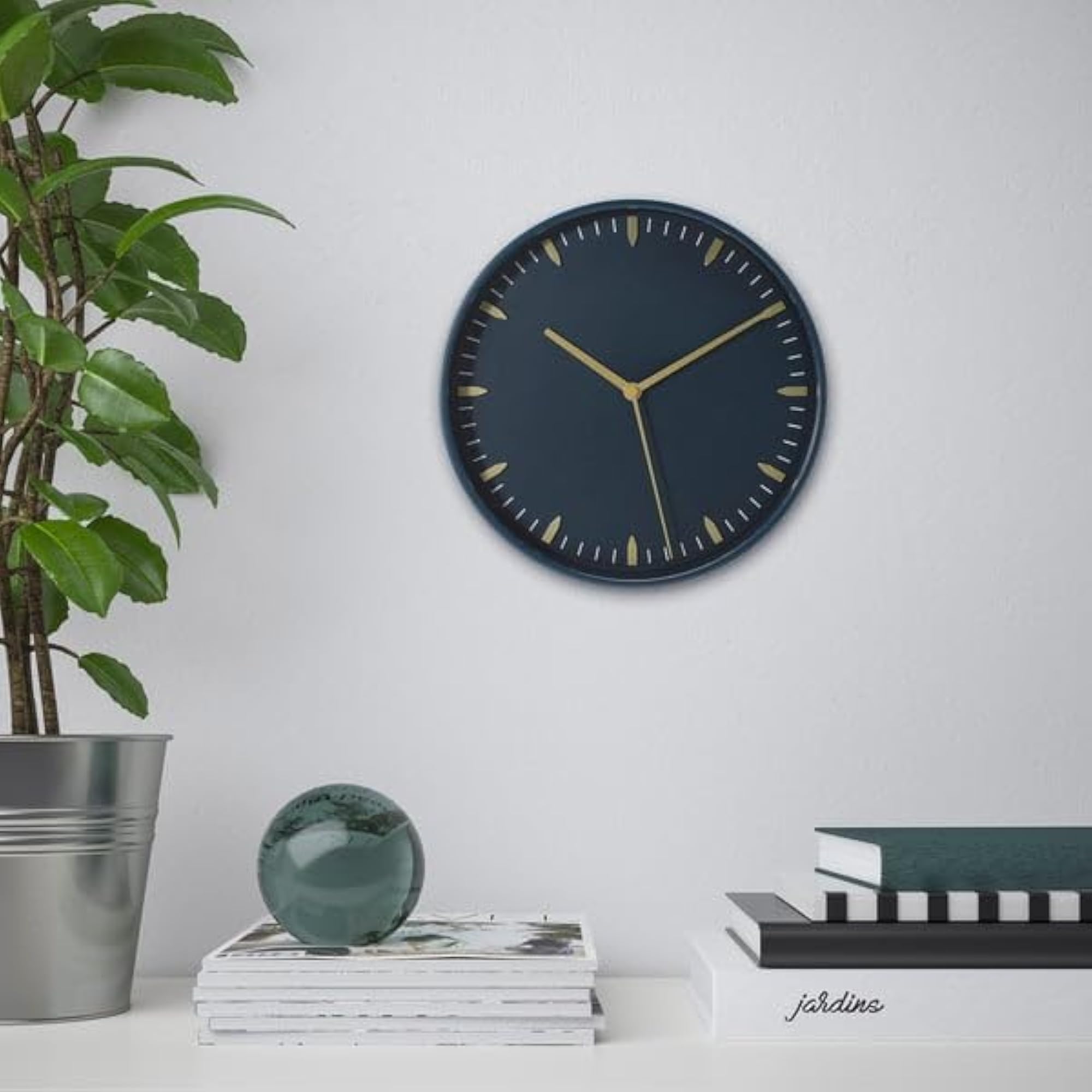 Silent Wall Clock with Glass Front, Blue Design