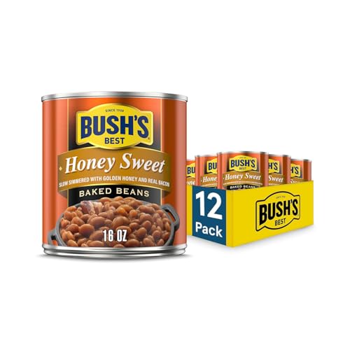 Image of BUSH'S BEST 16 oz Canned Honey Sweet Baked Beans, Source of Plant Based Protein and Fiber, Low Fat, Gluten Free, (Pack of 12)