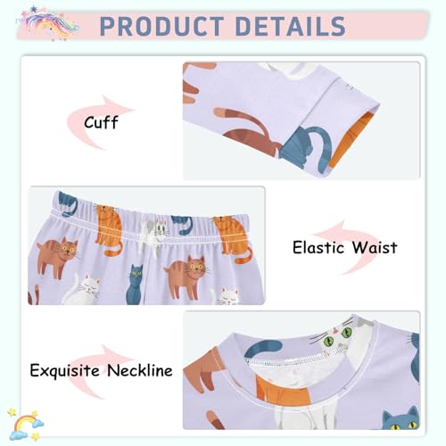 Pajama Sets Long Sleeve Cats Purple Background Soft Comfy Sleepwear 2 Piece PJS 3-8T4