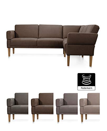 Cavadore Sitzecke Femarn mit Ottomanen rechts, Polsterecke für Küche oder Esszimmer mit Federkernpolsterung, 254 x 98 x 195 cm, Mikrofaser Lederoptik dunkelgrau