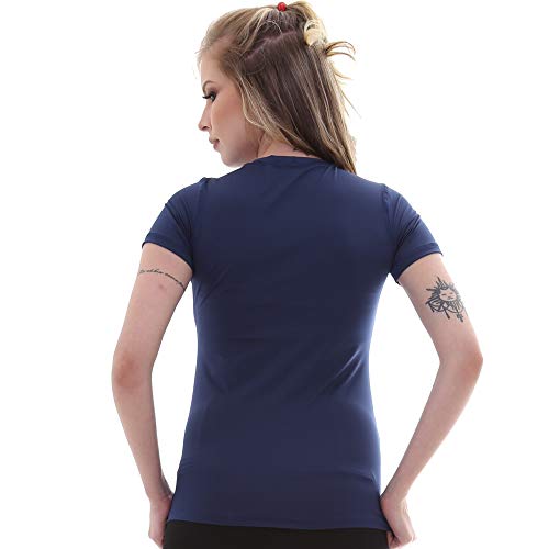 Camiseta UV Protection Feminina Manga Curta UV50+ Tecido Ice Dry Fit Secagem Rápida – G Azul Marinho