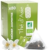 Khla - Jasmin Tee Bio - 80 Teebeutel - Jasmintee - Kalt oder Heiß Blumig & Aromatisch - Reich an Antioxidantien - Schlaf, Verdauung - Jasmine Tea - Grüner Tee - Aus China